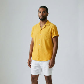 Camisa de Linho Masculina Gola Turista amarelo