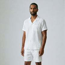 Camisa de Linho Masculina Gola Turista branco