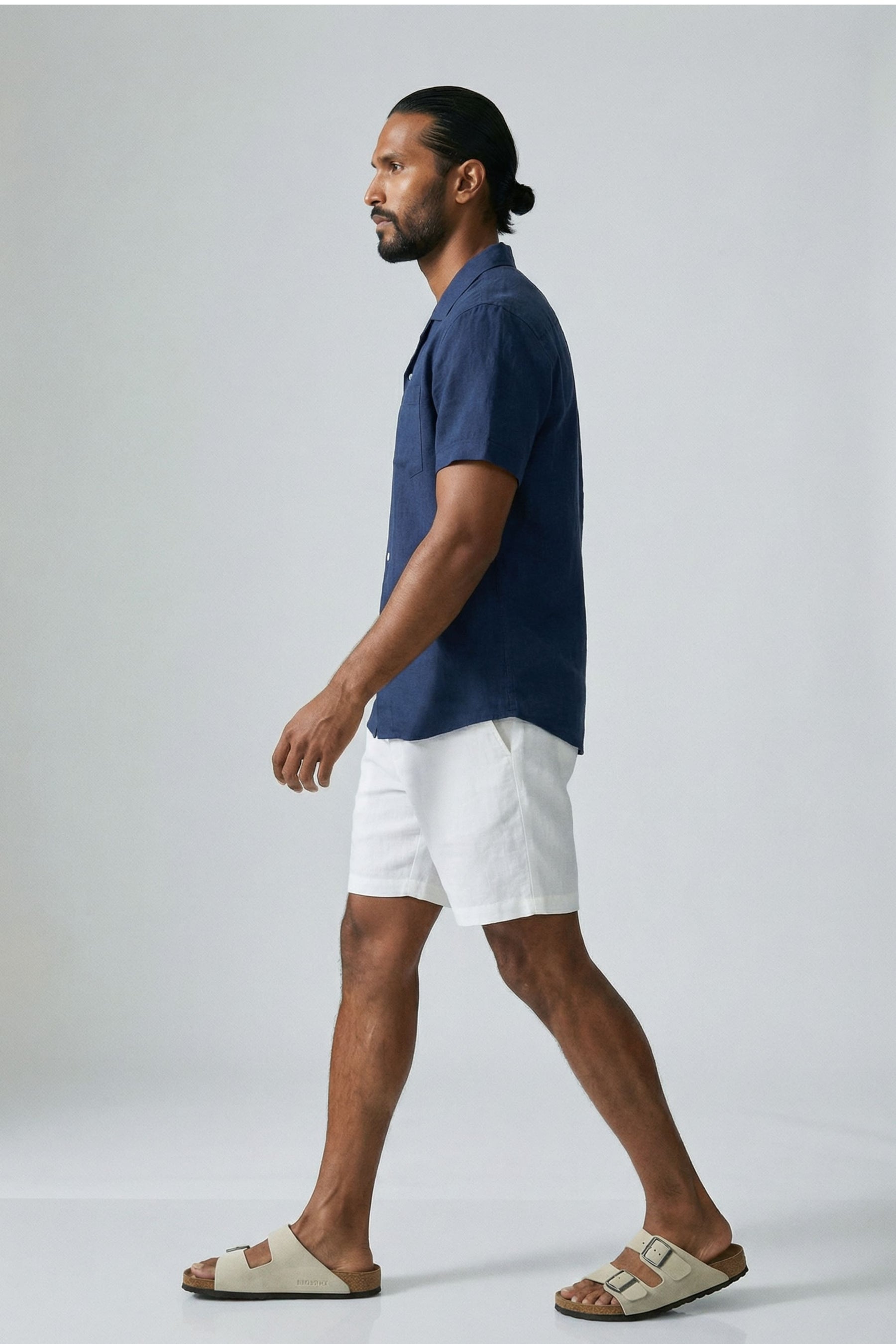 Camisa de Linho Masculina Gola Turista - lado