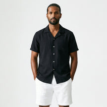 Camisa de Linho Masculina Gola Turista preto