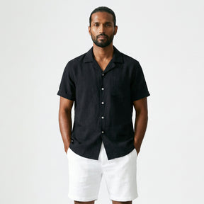 Camisa de Linho Masculina Gola Turista preto