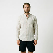 Camisa de Linho Masculina Gola Padre bege