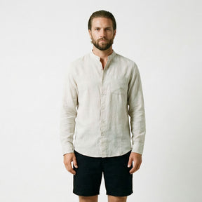 Camisa de Linho Masculina Gola Padre bege