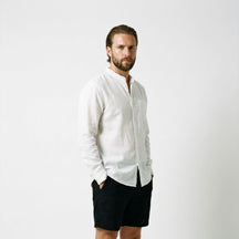 Camisa de Linho Masculina Gola Padre branca