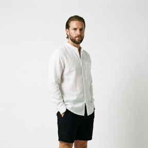 Camisa de Linho Masculina Gola Padre branca