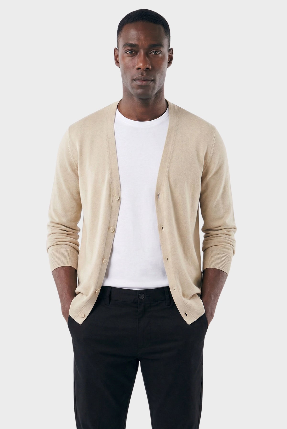 Cardigan Masculino Casual Elegante Gola V em Tricô Leve