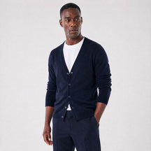 Cardigan Masculino Casual com Gola V em Tricô Leve azul marinho