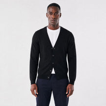 Cardigan Masculino Casual com Gola V em Tricô Leve preto