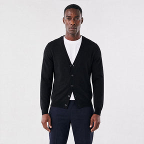 Cardigan Masculino Casual com Gola V em Tricô Leve preto