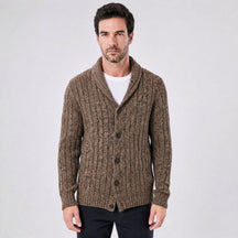 Cardigan Masculino Encorpado com Gola Shawl e Ponto Trançado caqui