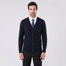 Cardigan Masculino Executivo Argyle com Gola V azul marinho