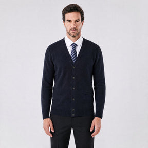 Cardigan Masculino Executivo Argyle com Gola V azul marinho