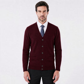 Cardigan Masculino Executivo Argyle com Gola V bordô