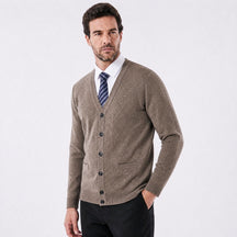 Cardigan Masculino Executivo Argyle com Gola V caqui