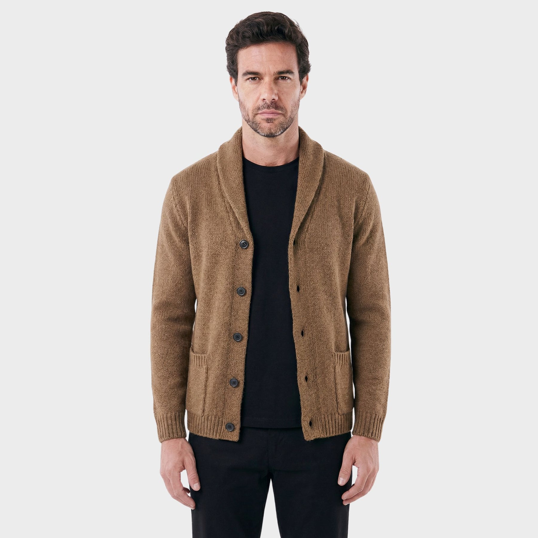 Cardigan Masculino London com Gola Shawl Estruturada caqui