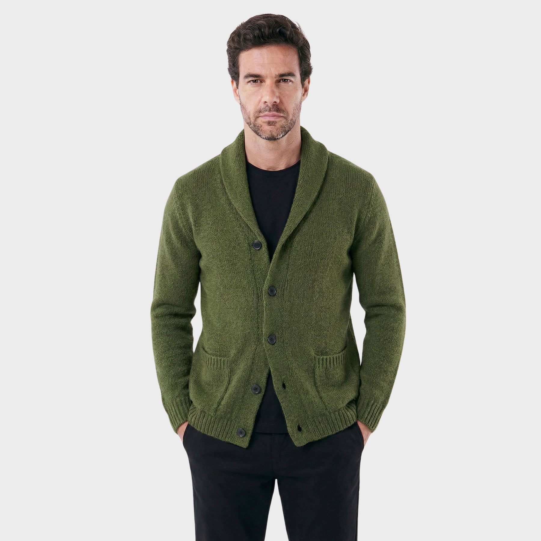 Cardigan Masculino London com Gola Shawl Estruturada verde