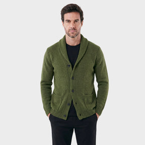 Cardigan Masculino London com Gola Shawl Estruturada verde