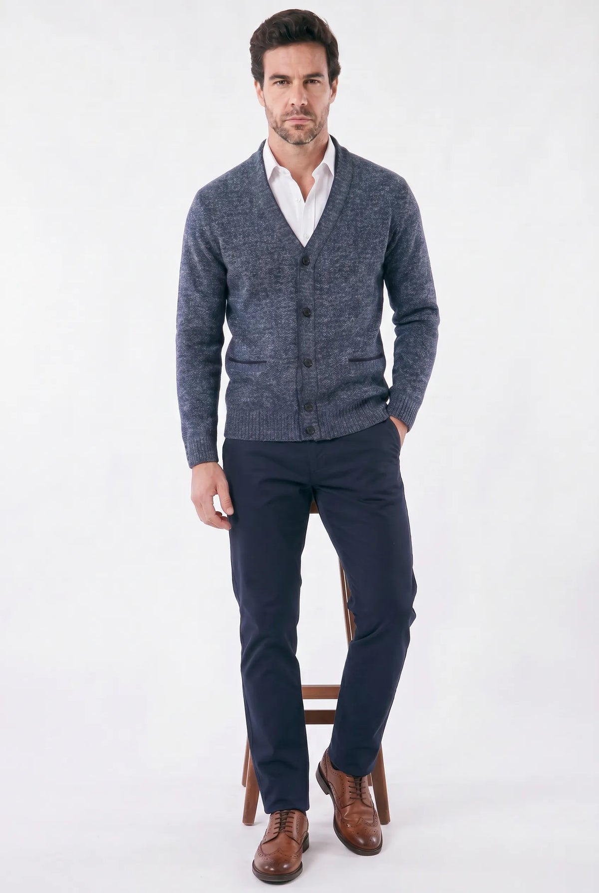 Cardigan Masculino Social Slim com Gola V