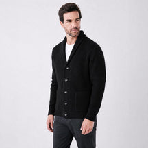 Cardigan Masculino Tricot Canelado com Gola Shawl preto