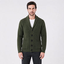 Cardigan Masculino Tricot Canelado com Gola Shawl verde