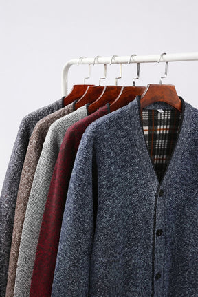 Cardigan Masculino em Lã Mesclada com Forro Xadrez