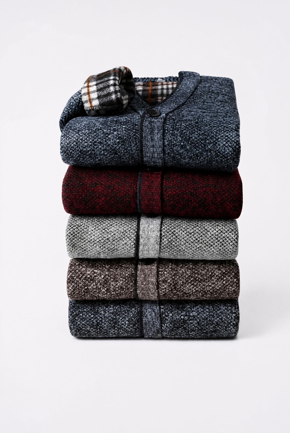 Cardigan Masculino em Lã Mesclada com Forro Xadrez