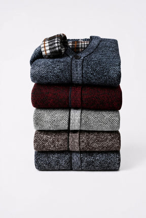 Cardigan Masculino em Lã Mesclada com Forro Xadrez