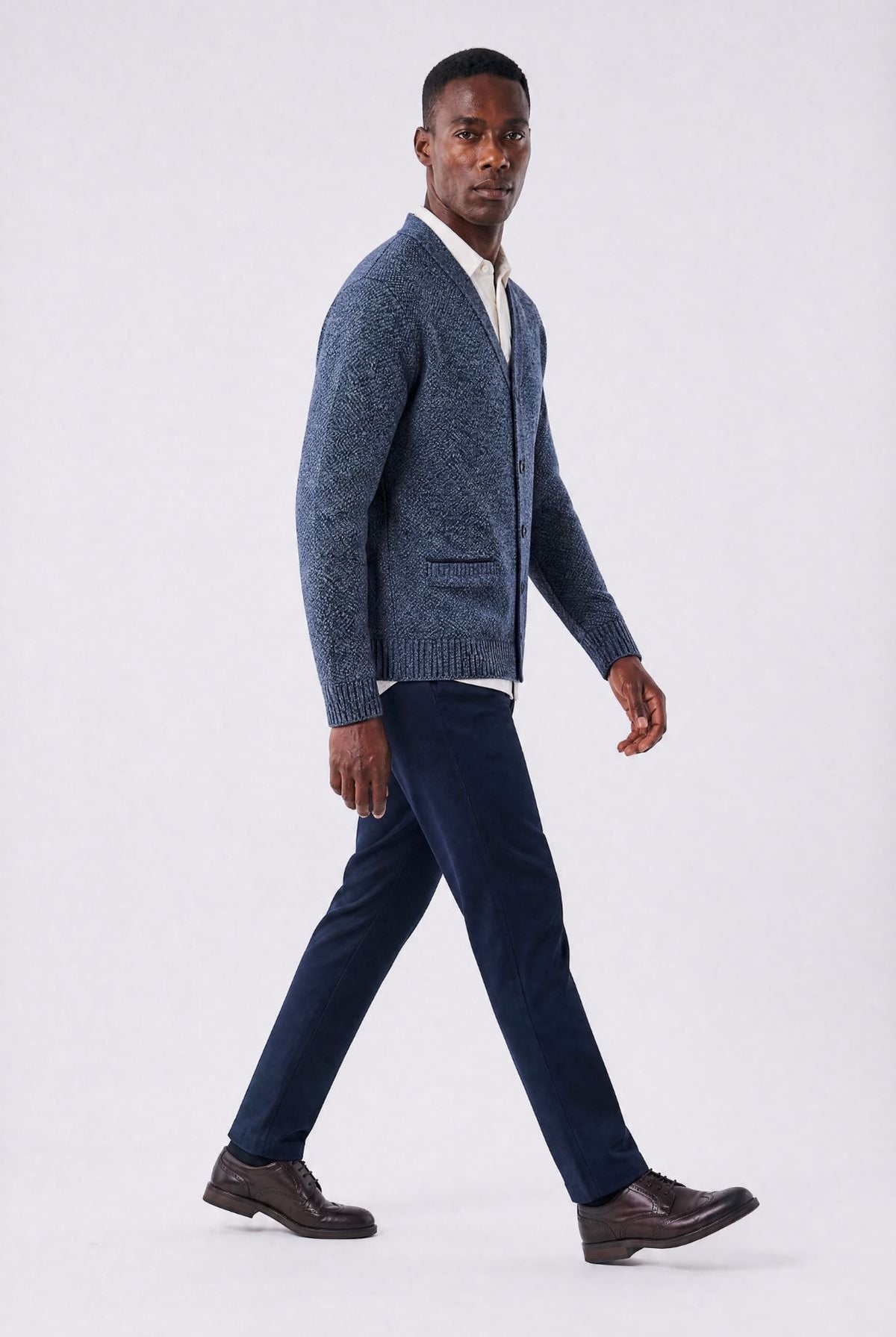 Cardigan Masculino em Lã Mesclada com Forro Xadrez