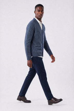 Cardigan Masculino em Lã Mesclada com Forro Xadrez