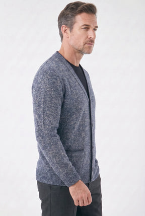 Cardigan Masculino em Lã Mesclada com Forro Xadrez