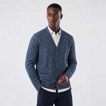 Cardigan Masculino em Lã Mesclada com Forro Xadrez azul