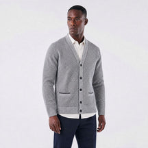 Cardigan Masculino em Lã Mesclada com Forro Xadrez cinza claro
