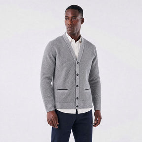 Cardigan Masculino em Lã Mesclada com Forro Xadrez cinza claro