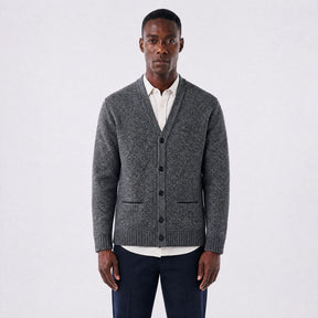 Cardigan Masculino em Lã Mesclada com Forro Xadrez cinza escuro