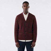 Cardigan Masculino em Lã Mesclada com Forro Xadrez vinho