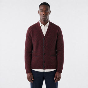 Cardigan Masculino em Lã Mesclada com Forro Xadrez vinho
