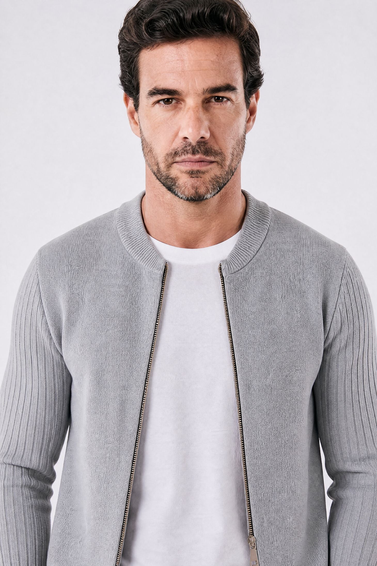 Cardigan Masculino em Lã com Zíper Central