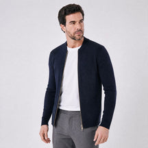 Cardigan Masculino em La com Ziper Central azul marinho