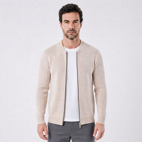 Cardigan Masculino em La com Ziper Central bege