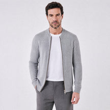 Cardigan Masculino em La com Ziper Central cinza