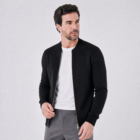 Cardigan Masculino em La com Ziper Central preto