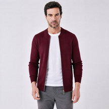 Cardigan Masculino em La com Ziper Central vinho
