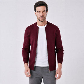 Cardigan Masculino em La com Ziper Central vinho