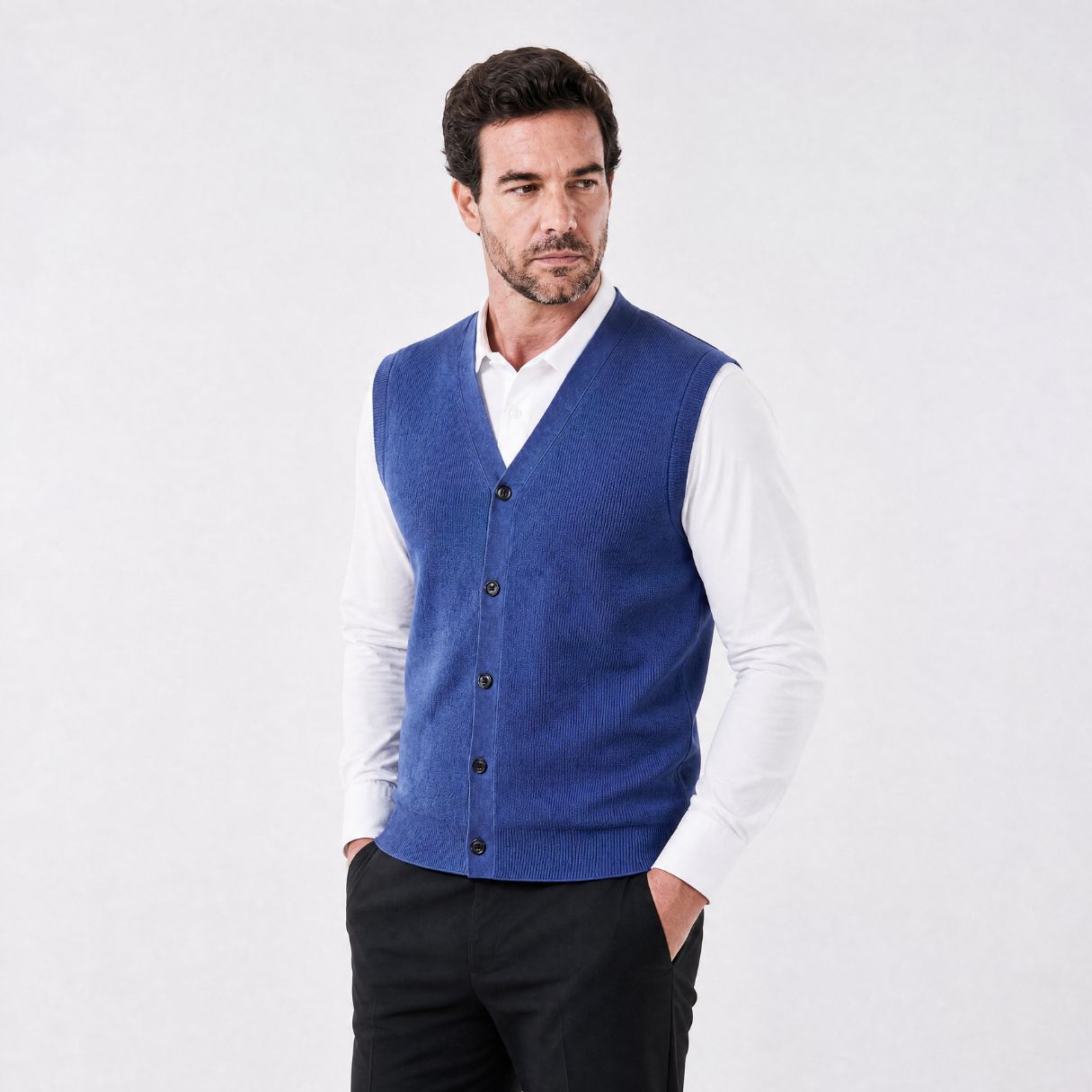 Colete Masculino Social de Alfaiataria Leve com Botões Frontais azul