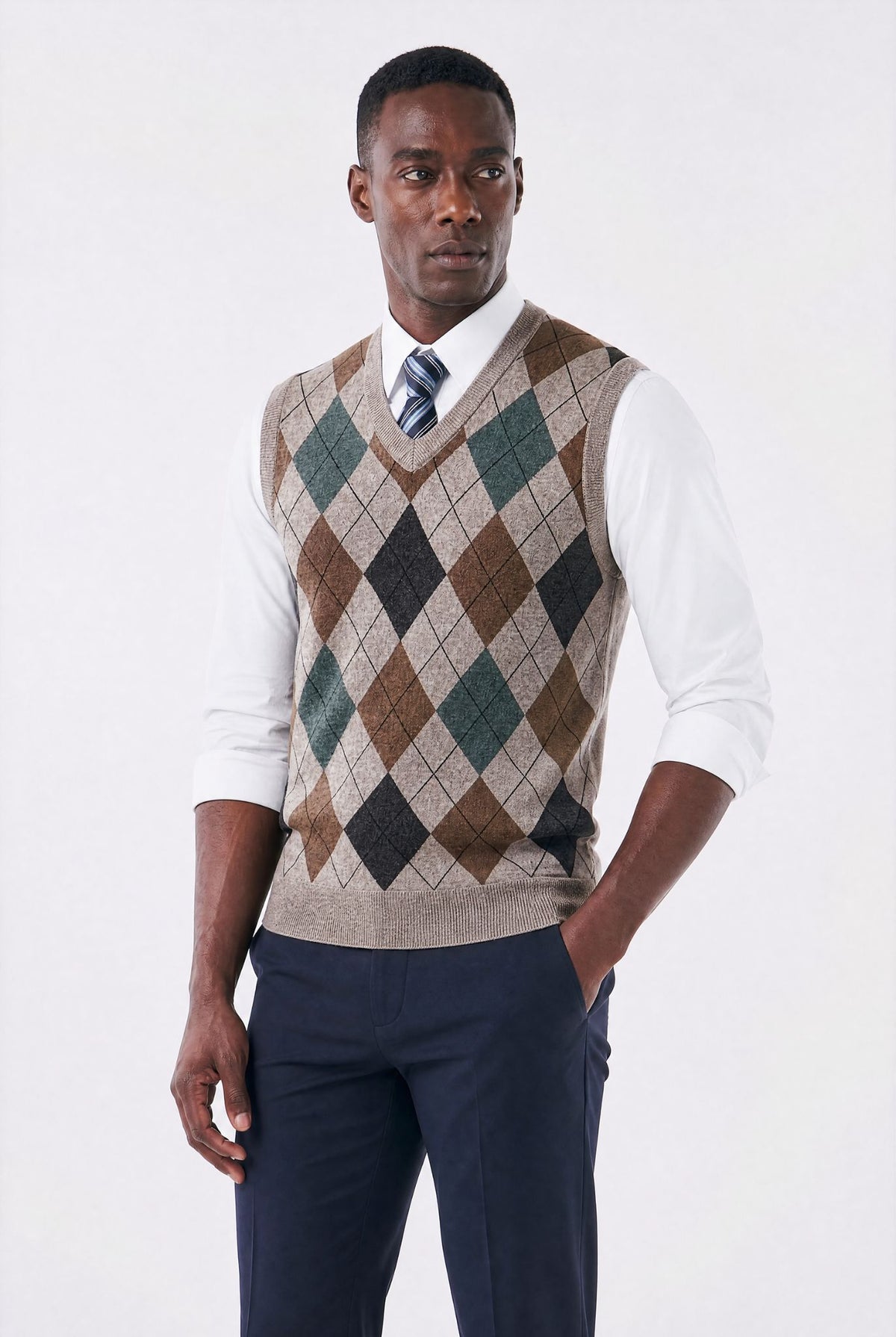 Colete Masculino Tricot Diamond com Estampa Geométrica