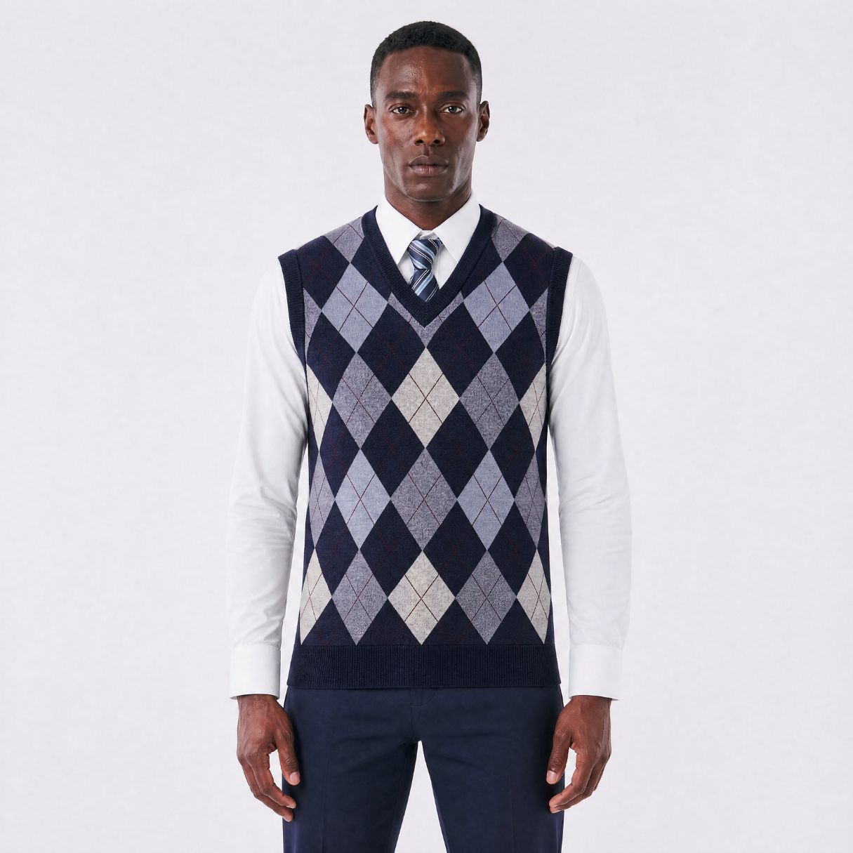Colete Masculino Tricot Diamond com Estampa Geométrica azul marinho