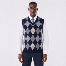 Colete Masculino Tricot Diamond com Estampa Geométrica azul marinho
