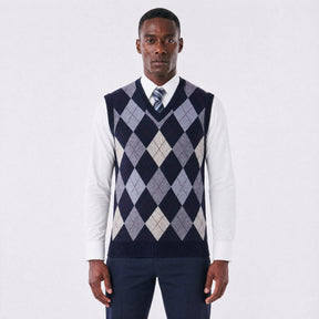 Colete Masculino Tricot Diamond com Estampa Geométrica azul marinho
