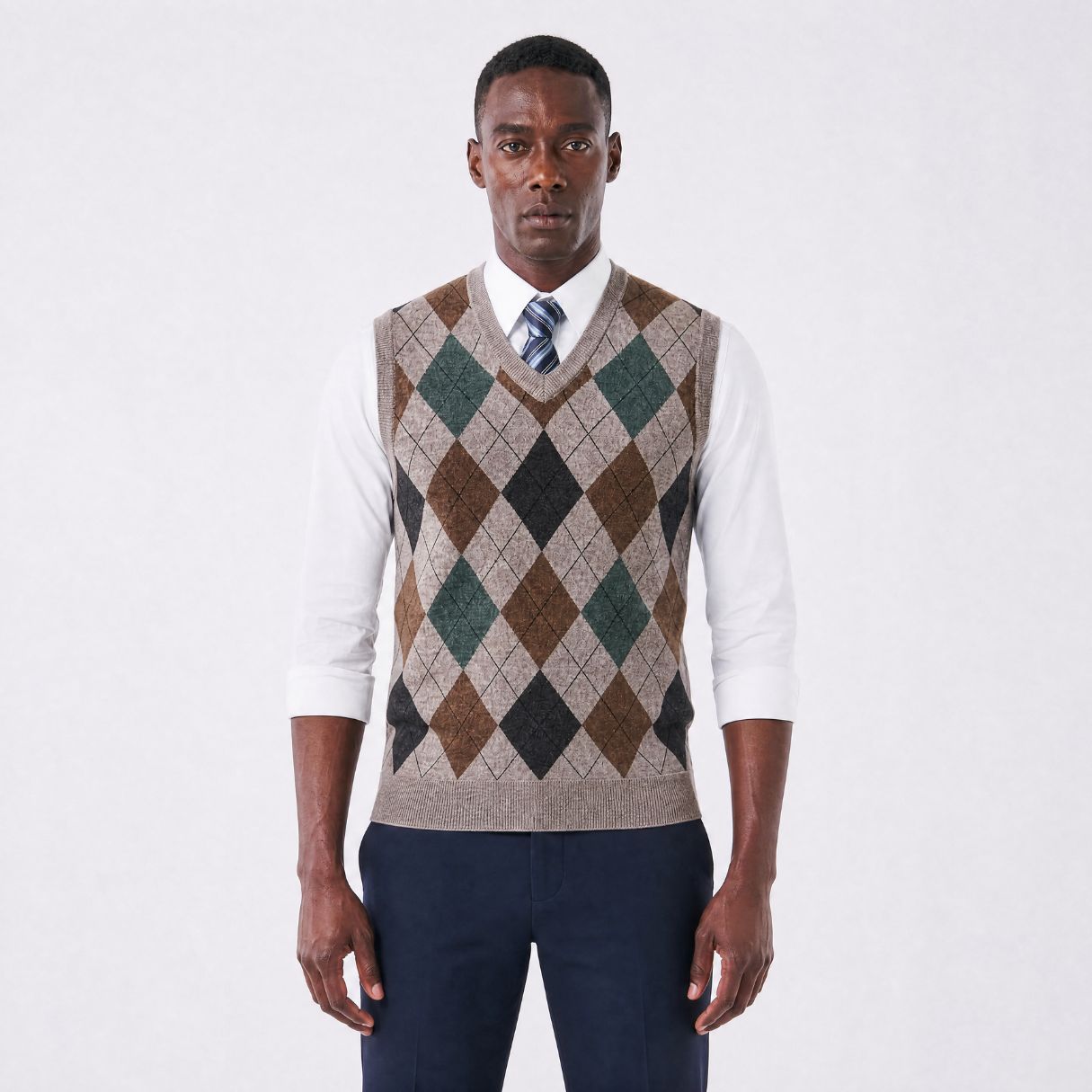 Colete Masculino Tricot Diamond com Estampa Geométrica caqui