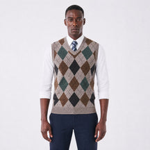 Colete Masculino Tricot Diamond com Estampa Geométrica caqui